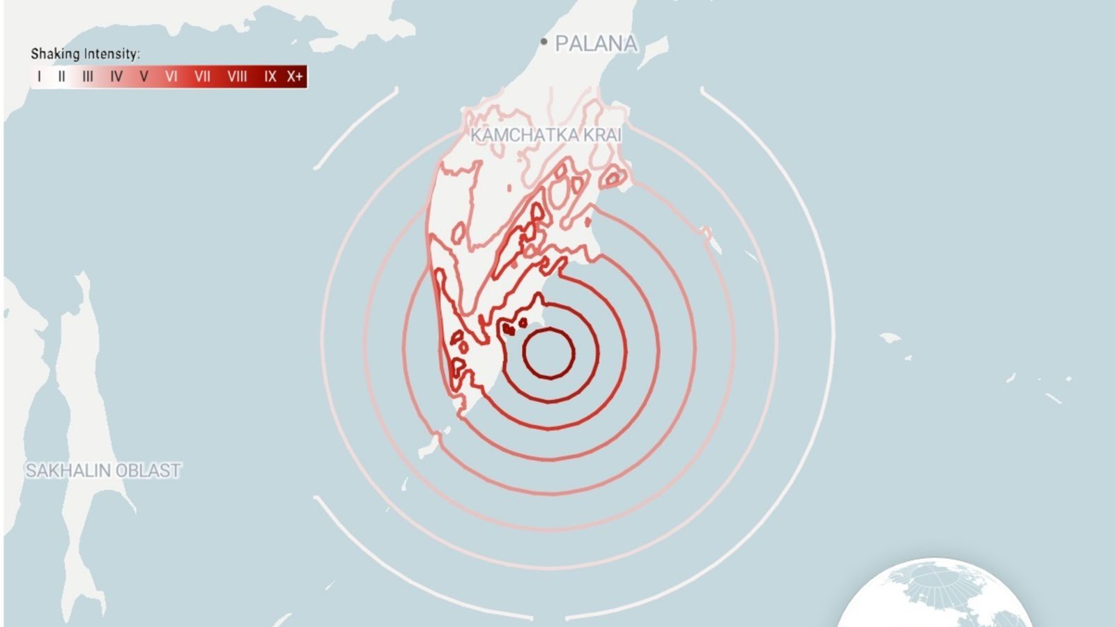 Map showing intensity of earthquake 