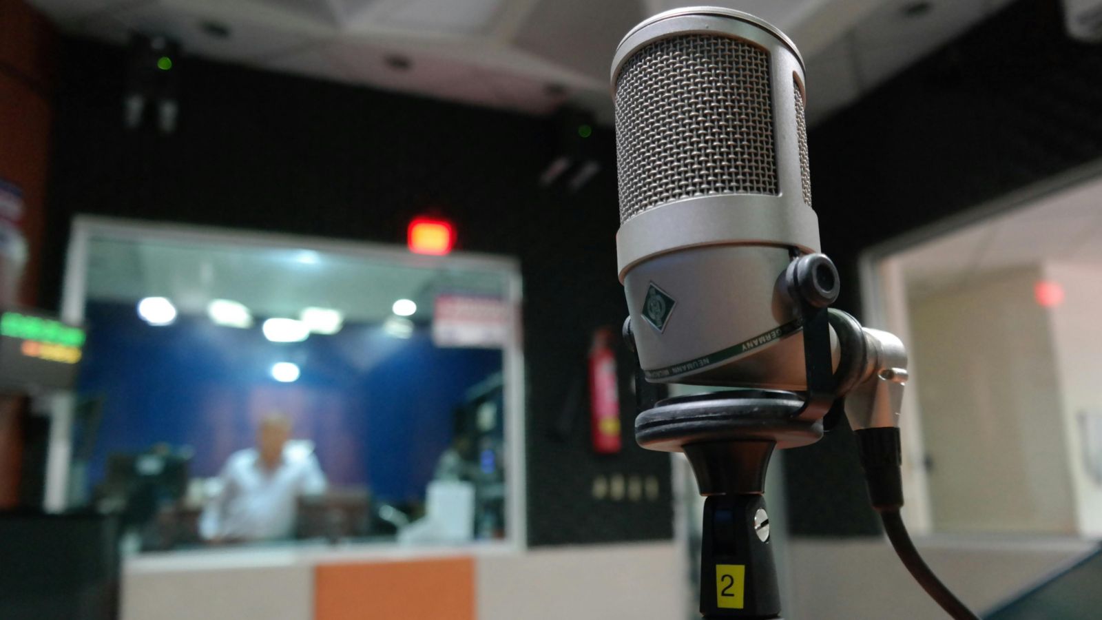 Microphone in radio studio 