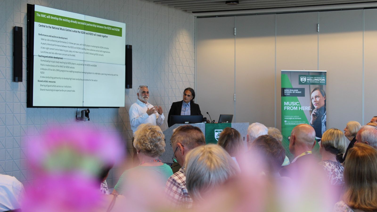 Marc Feldman and Professor Kim Cunio presenting at the NMC event.