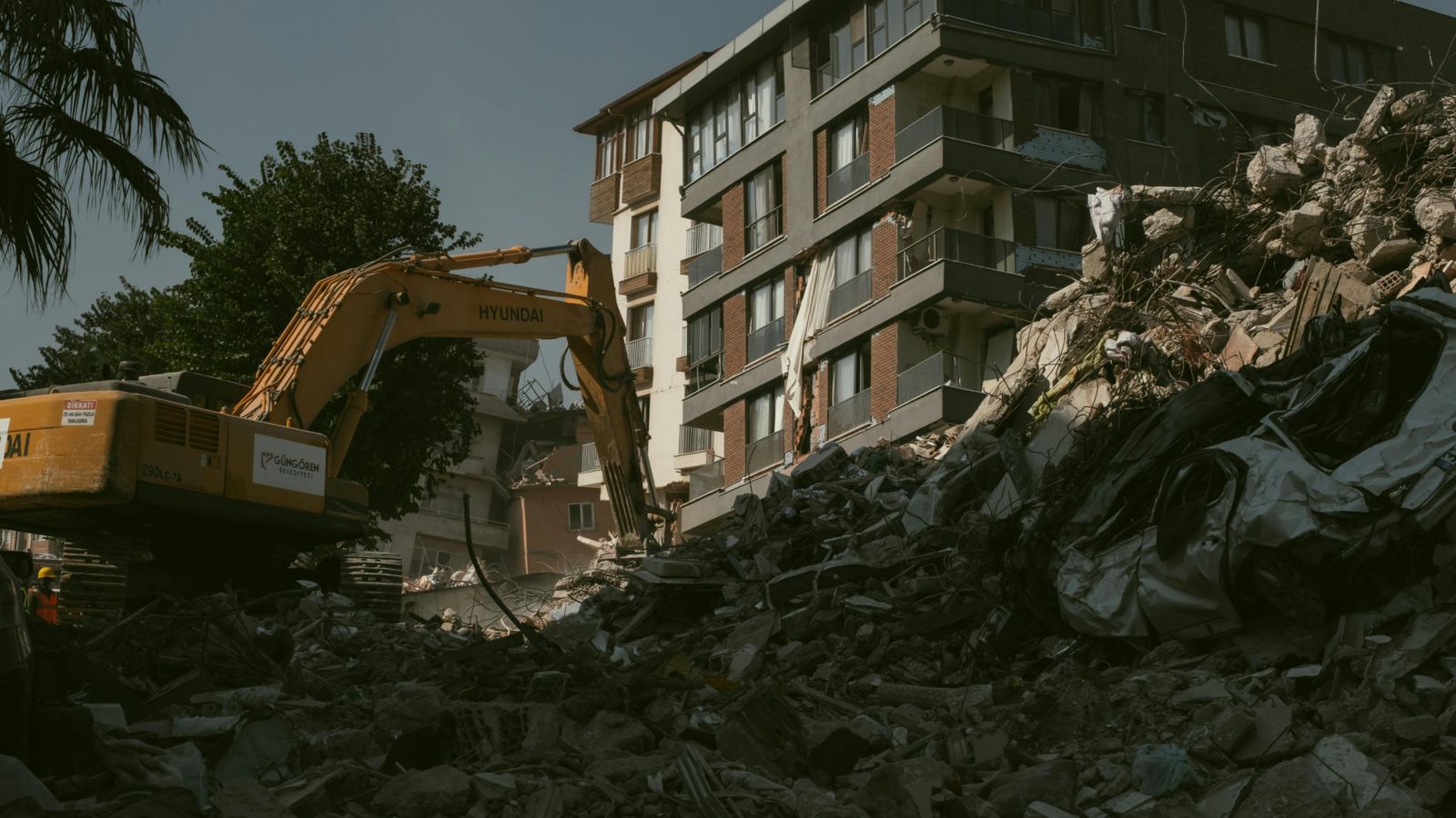 Rubble of a building destroyed by an earthquake 