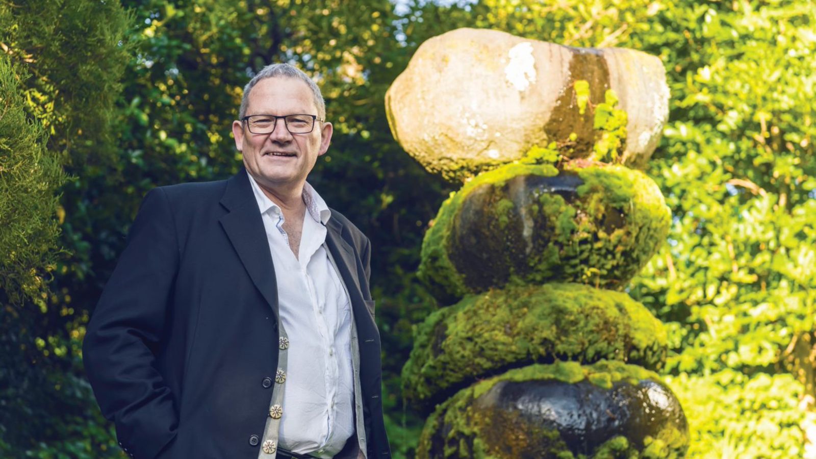 Professor James Renwick pictured with Peacemaker, by Chris Booth. Photograph by Mike Heydon, Jet Productions.