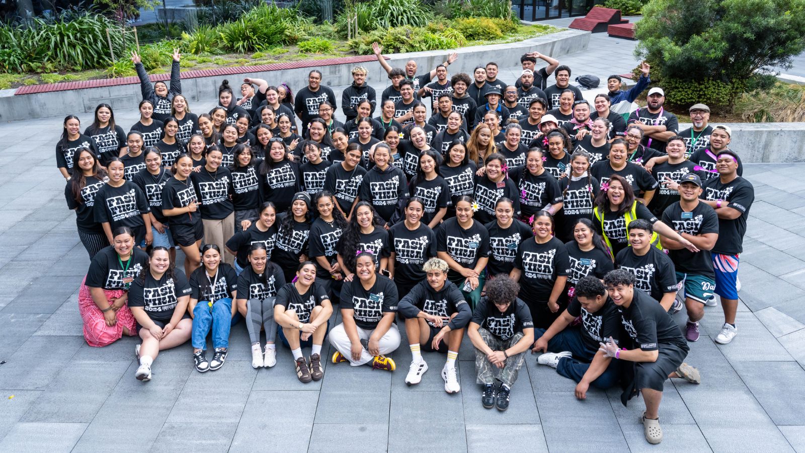 A group shot of students and staff at the 2024 Pasifika orientation.