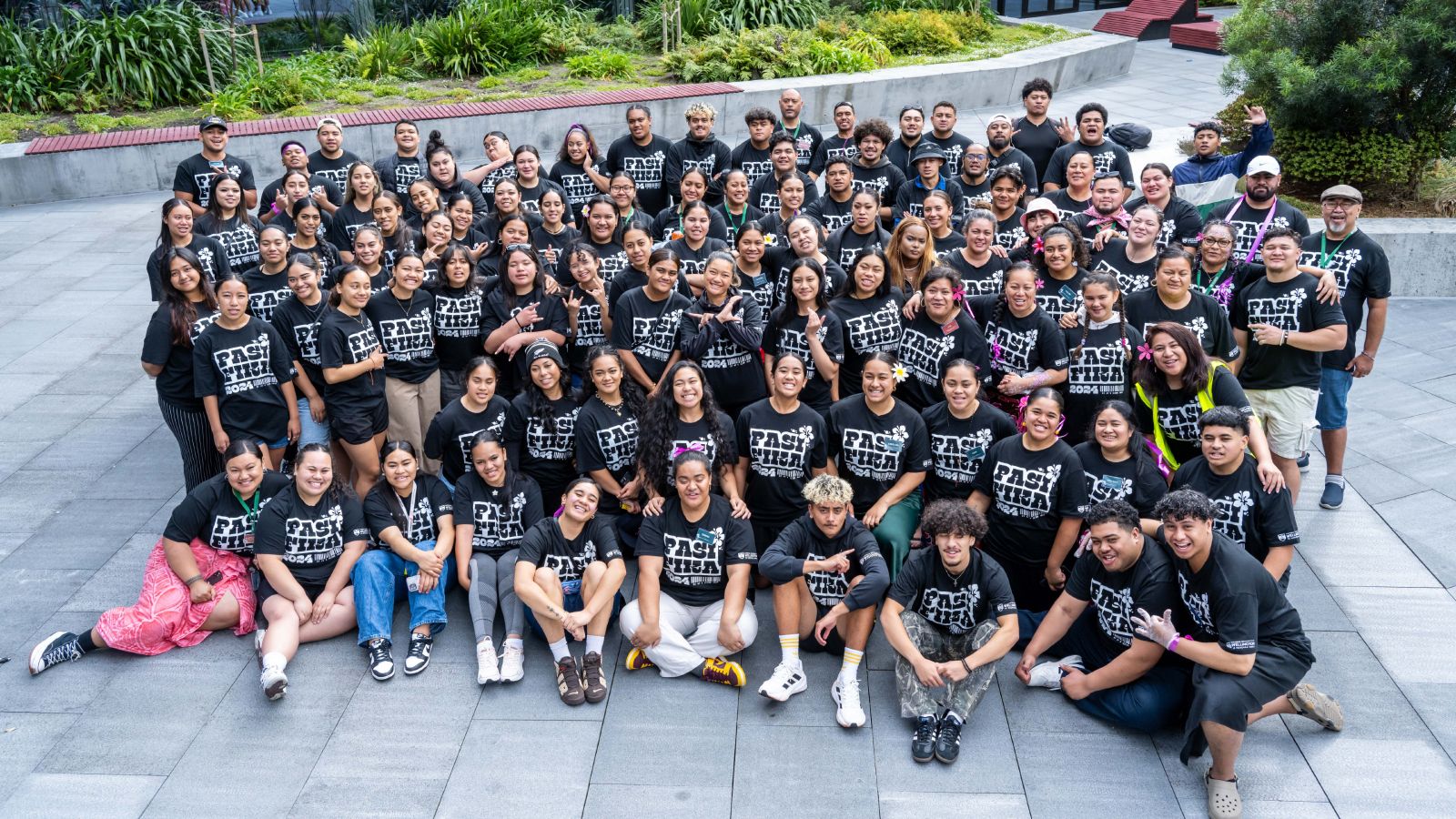 A group shot of students and staff at the 2024 Pasifika orientation.