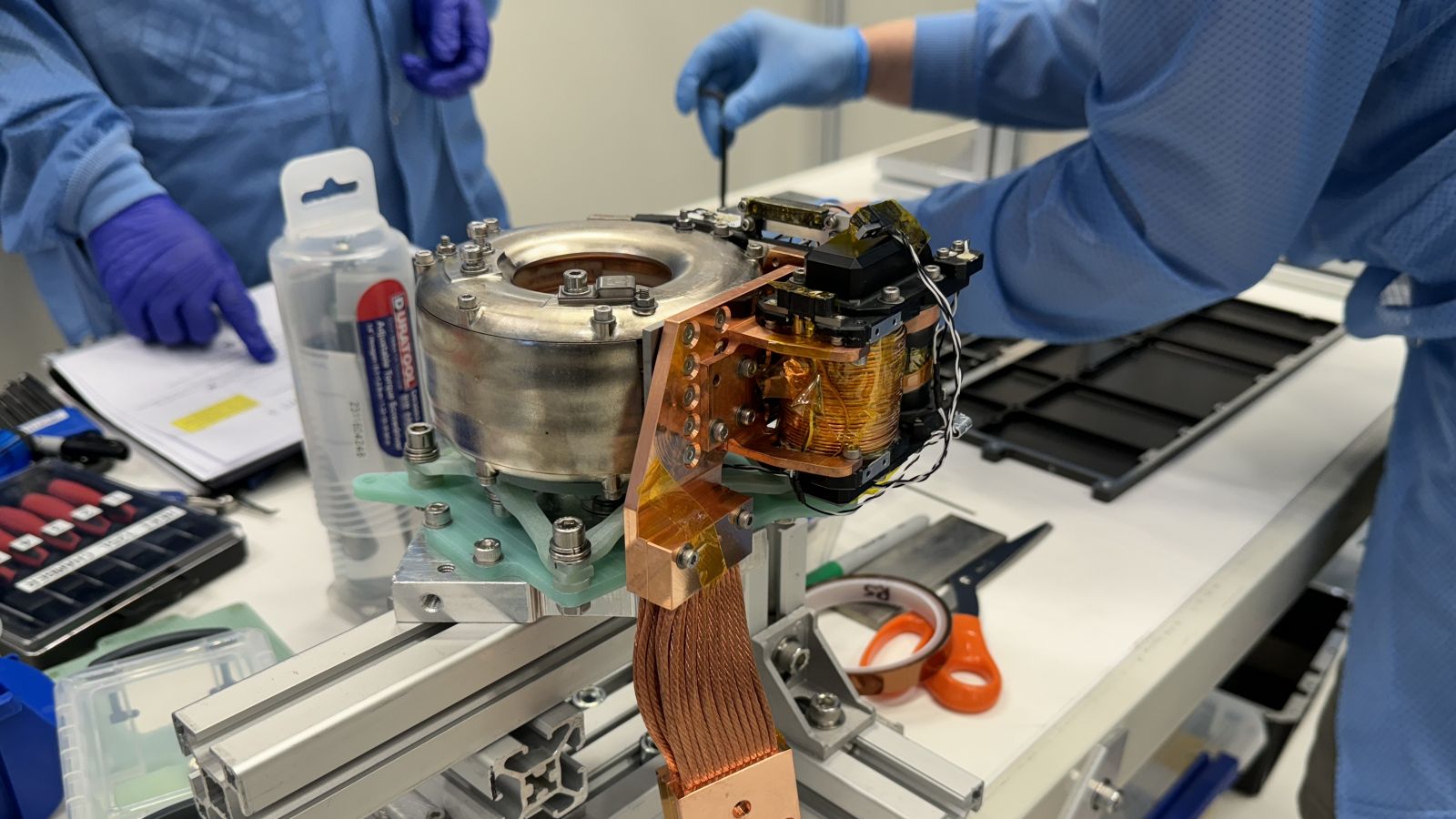 Heki mission componentry being prepared for space mission.