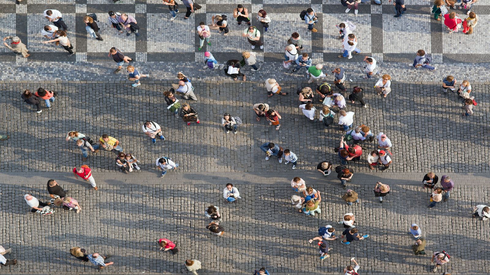 Aerial shot of people in public place