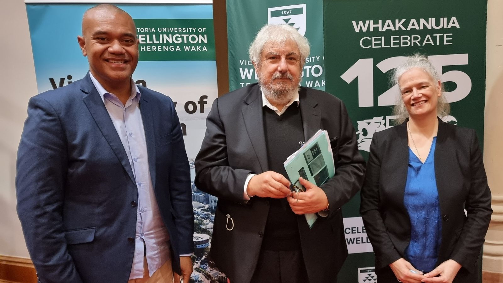 The three speakers at the Religion and Government public lecture