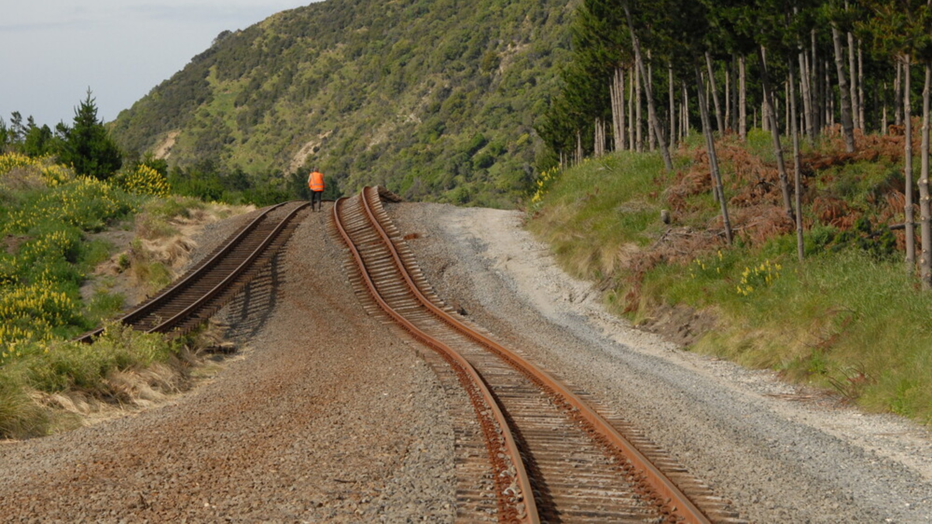 The aftermath of an earthquake, with bent train tracks
