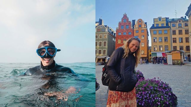  (Left to right) Andrea Gamba diving around the reef of Okinawa, Japan; Marina Tonetti Botana in Stockholm, Sweden. 