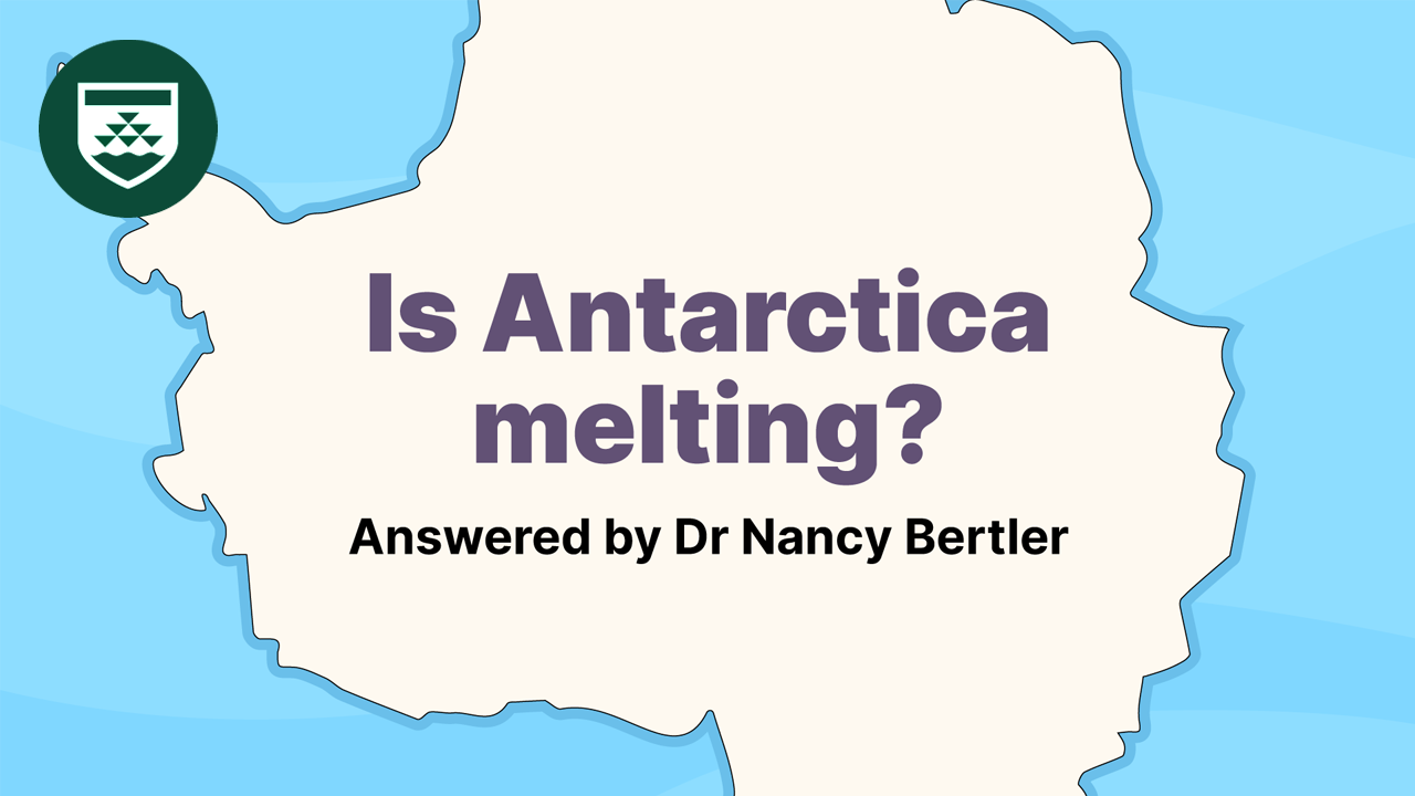 An illustrated map of Antarctica with text that says 