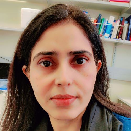 Close cropped photo of Physics PhD student Salma Zafar looking to camera, with her hair down.