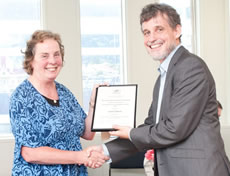 Dr Janet Toand accepts the John Dickinson Memorial Award for best article in the Australasian Journal of Regional Studies