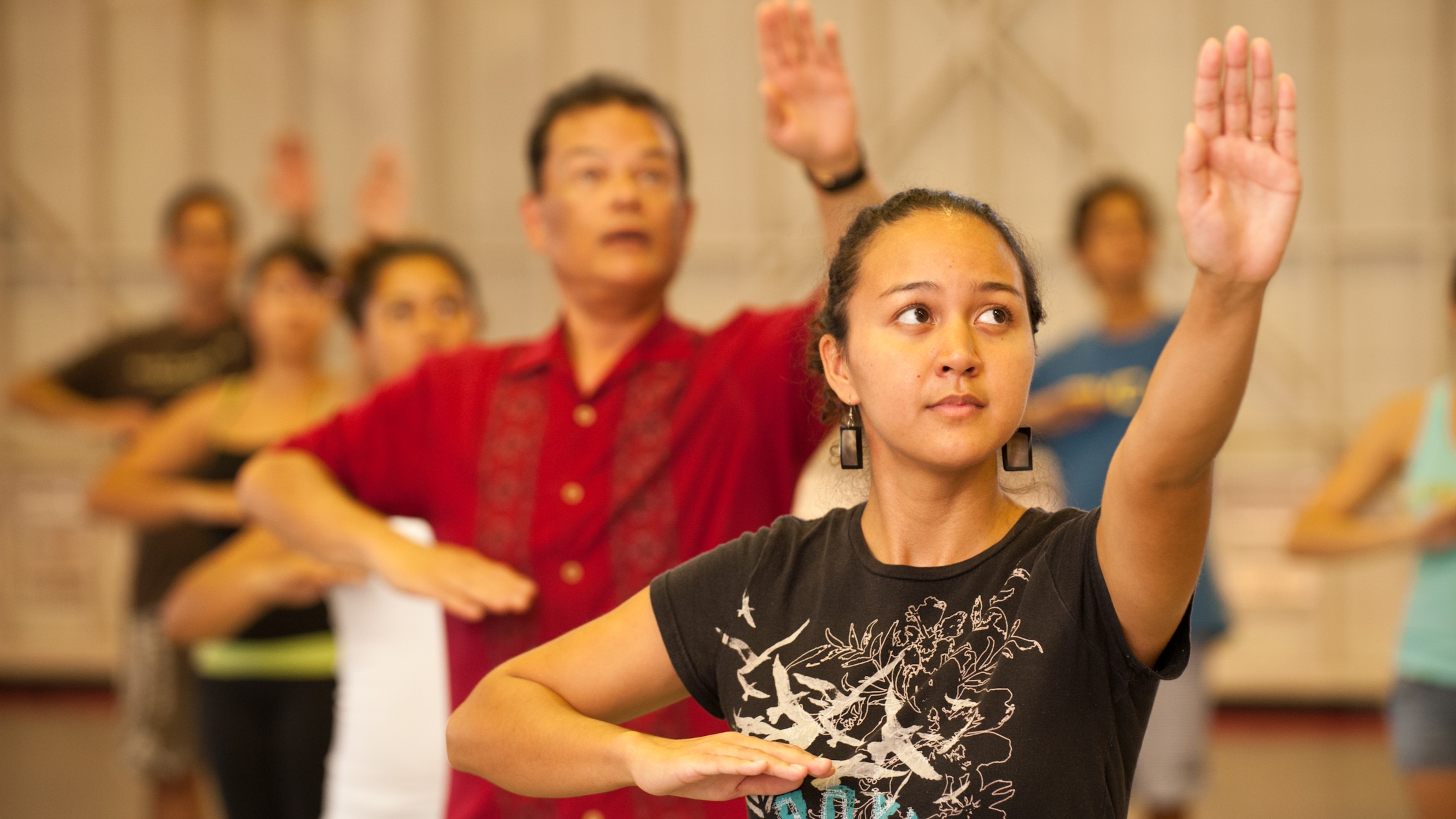 People practicing Hula Hawaiian dance 