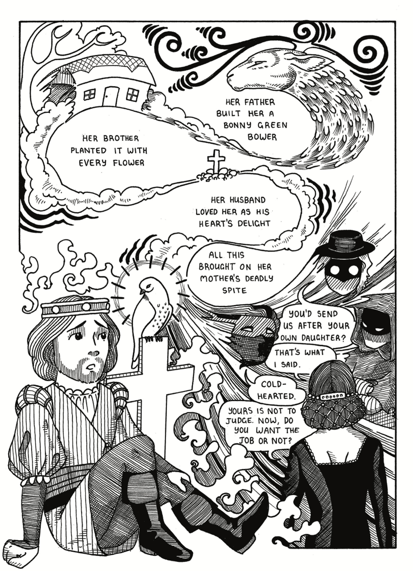 Comic panel from The Famous Flower of Serving Men by Jenny Gatehouse